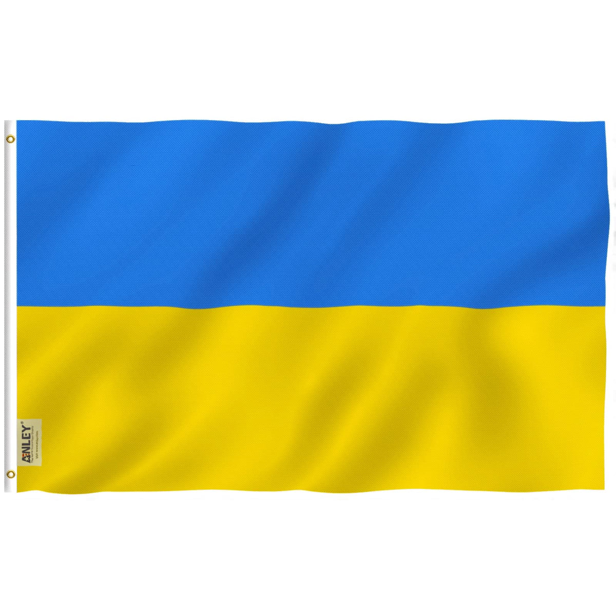 Anley Fly Breeze Ukraine flag full view on a 3x5 flagpole for outdoor use