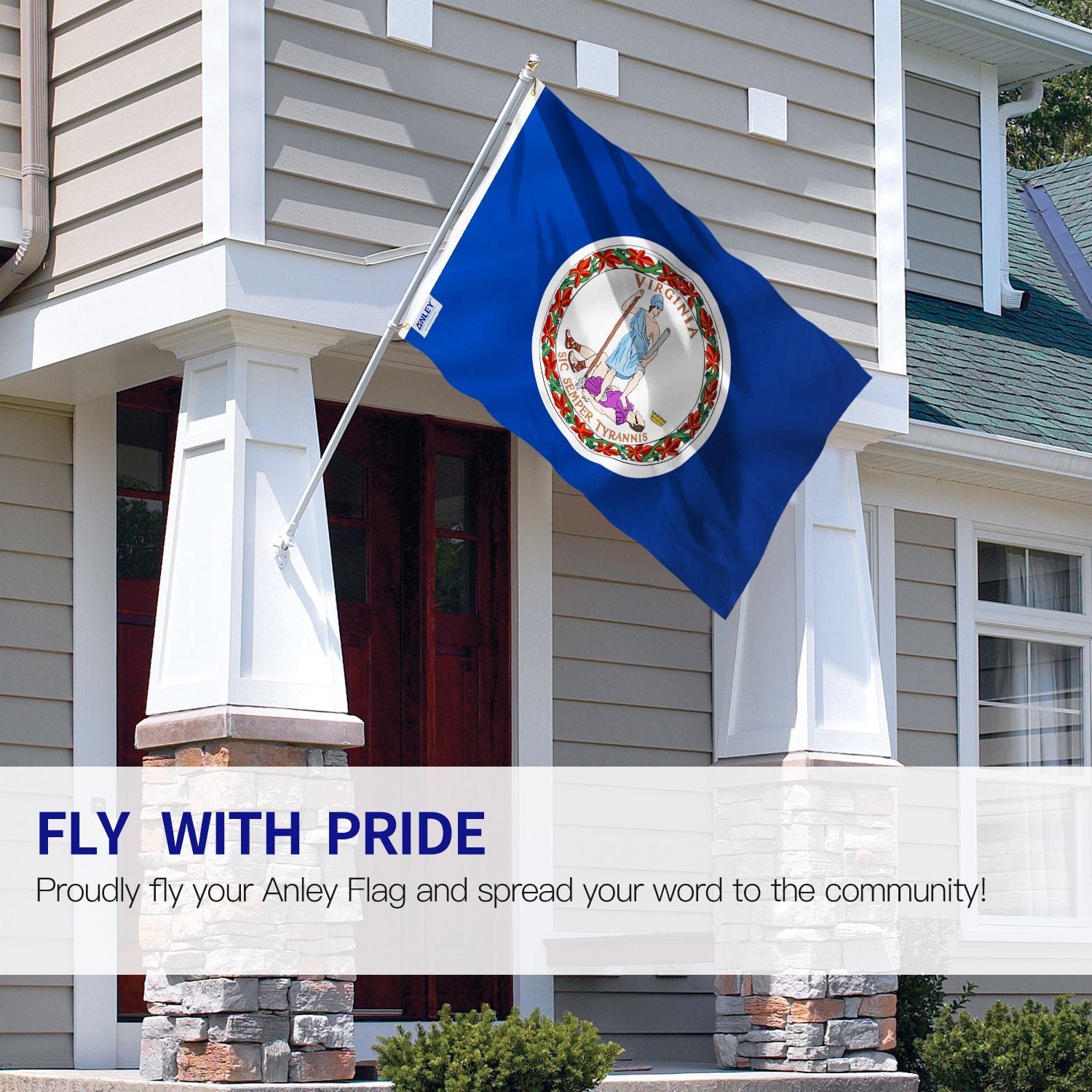 Anley Virginia state flag close-up showing durable stitching for outdoor use.