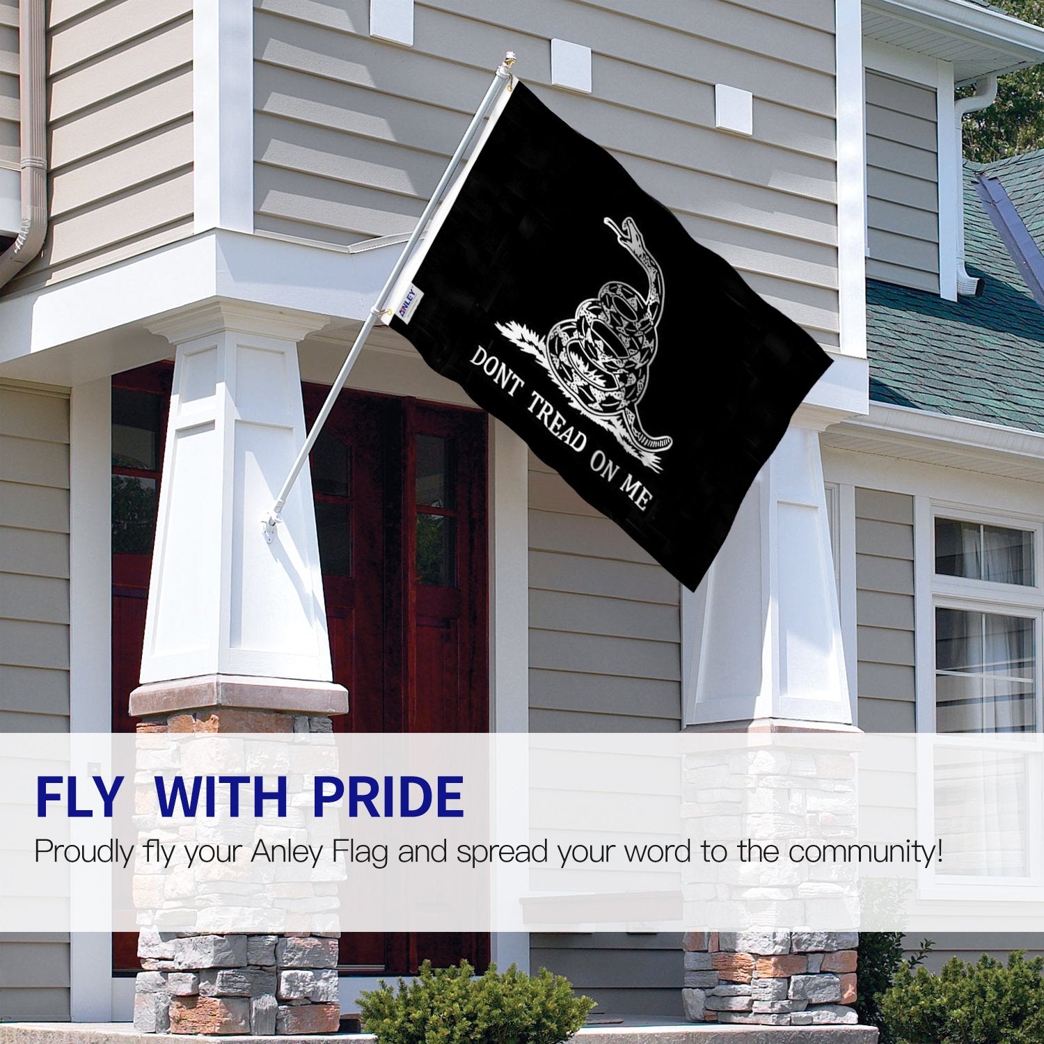 Anley Fly Breeze flag shows vivid color print for porch or deck visibility.