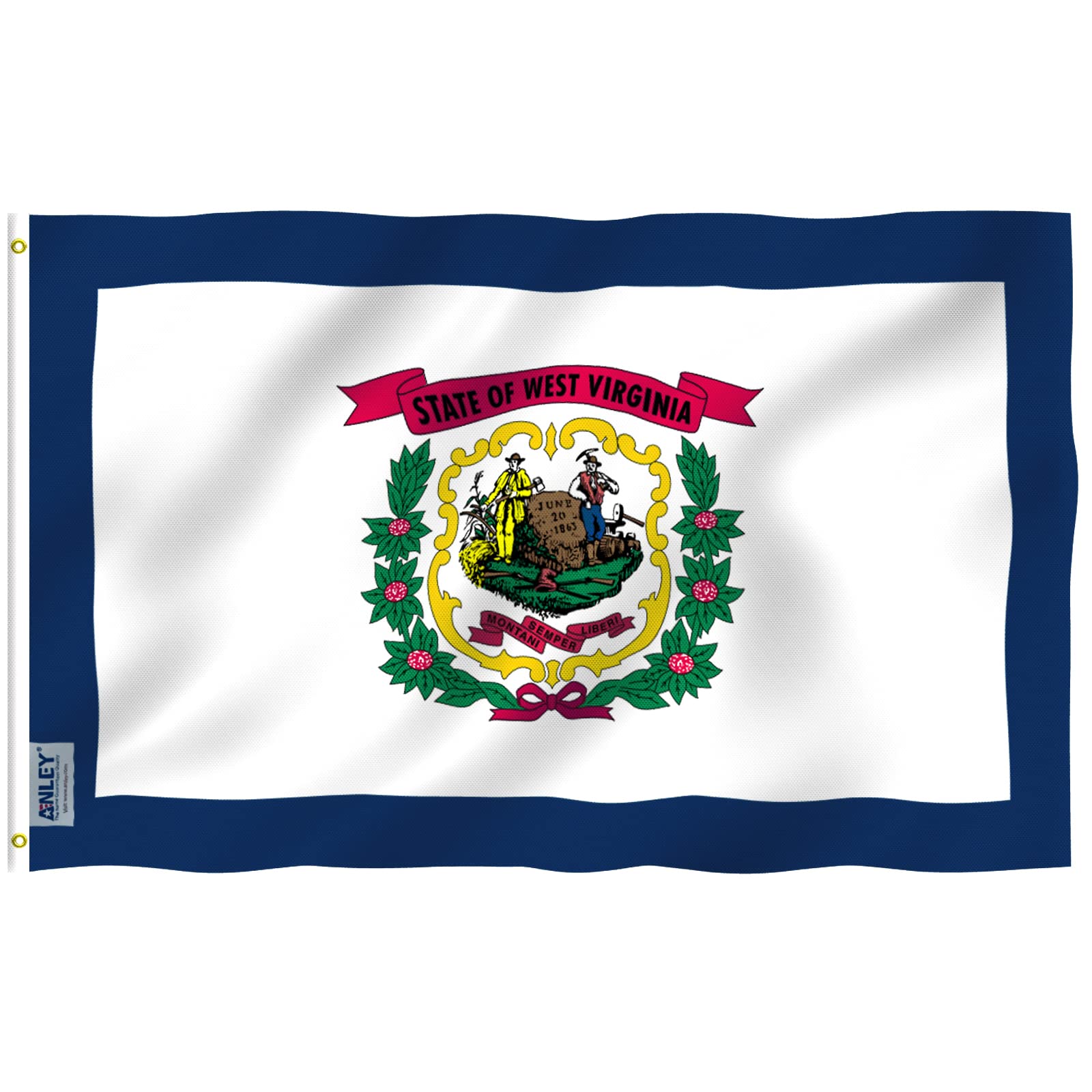 Anley Fly Breeze West Virginia flag fluttering outdoors for porch display