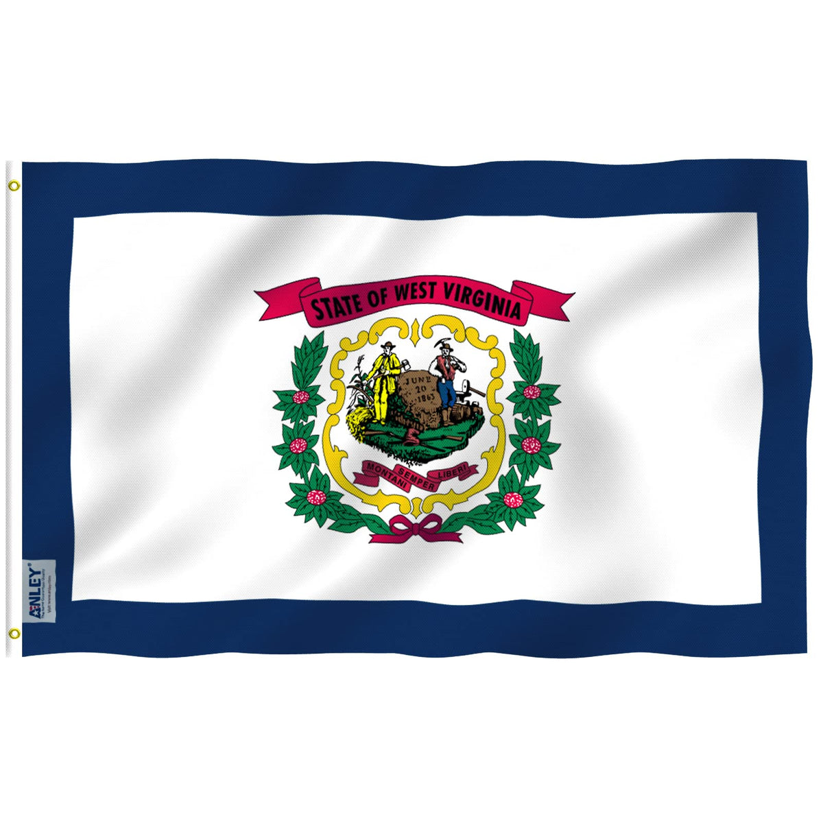 Anley Fly Breeze West Virginia flag fluttering outdoors for porch display