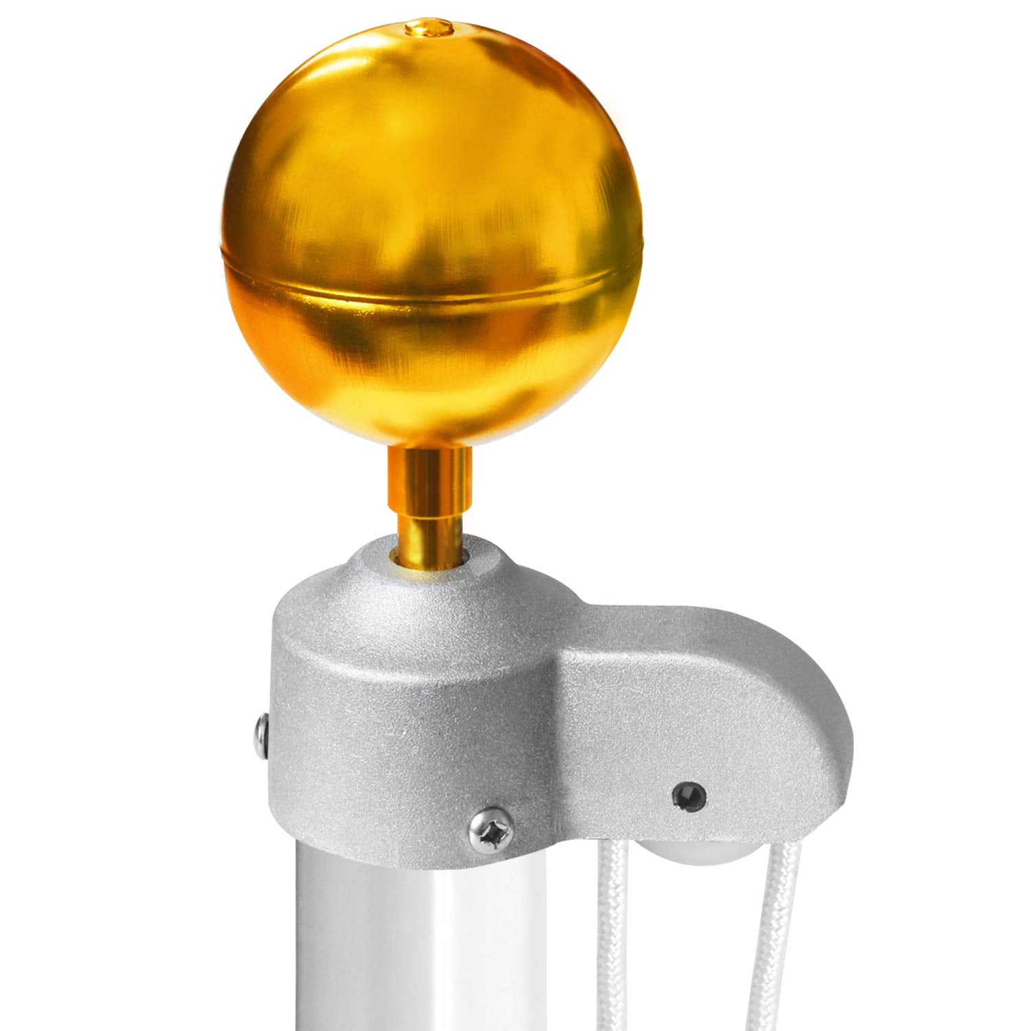 Anley gold anodized aluminum ball topper adds weatherproof elegance to outdoor flagpoles.