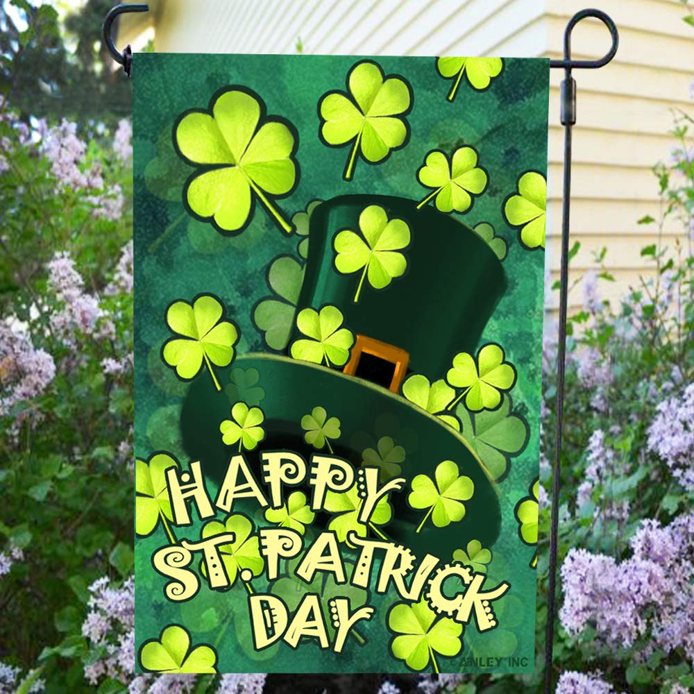 Anley green hat Clover garden flag adds festive charm to your porch
