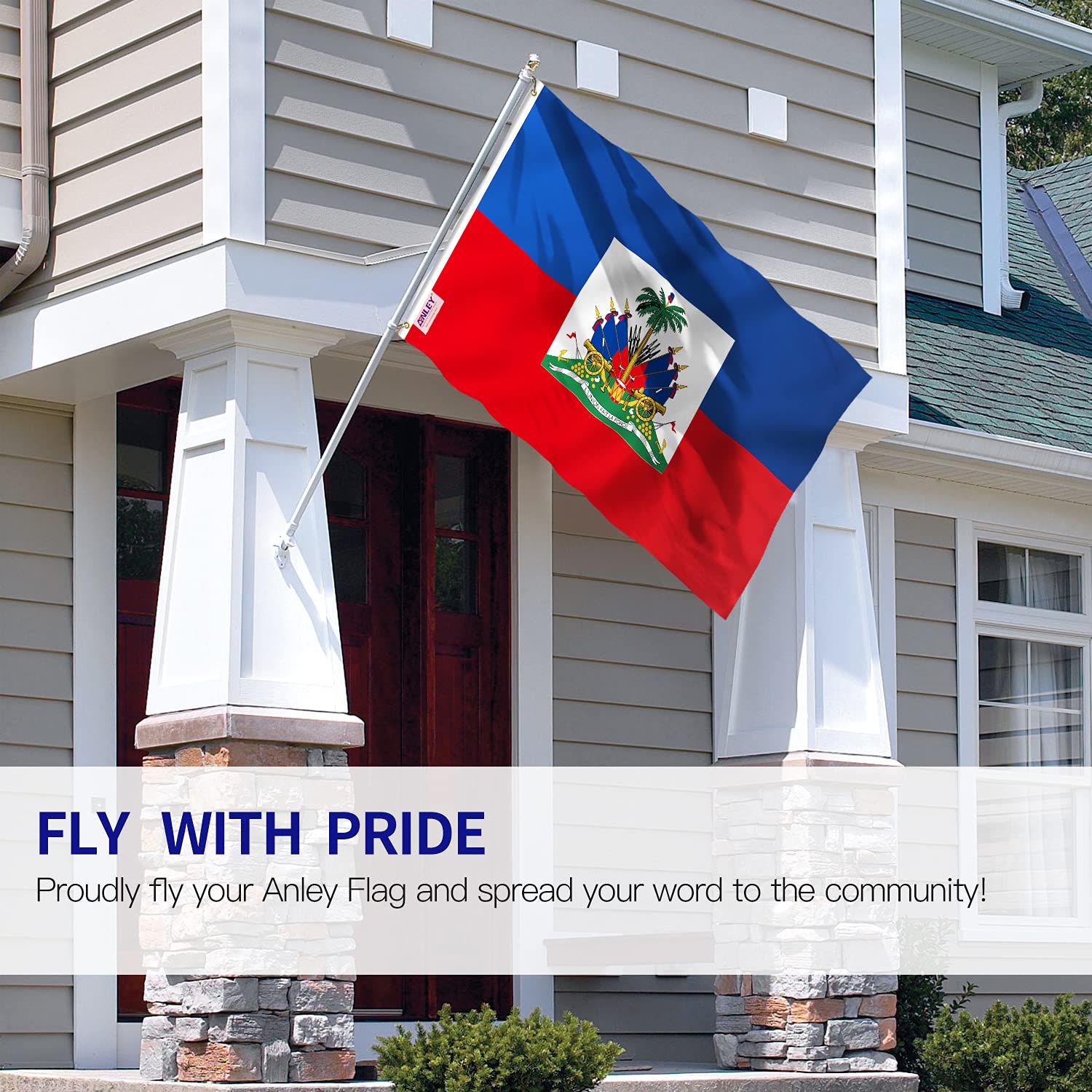 Anley Haiti flag with brass grommets for easy mounting.
