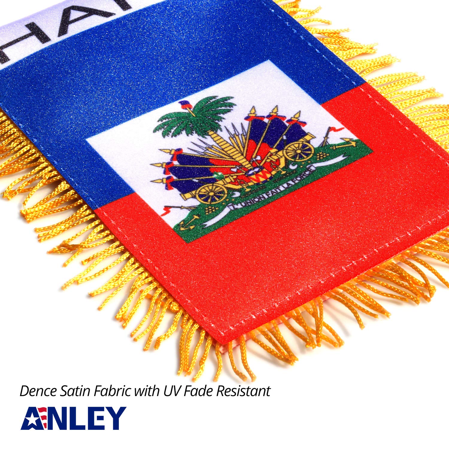 Anley Haiti fringy flag close-up stitching, premium quality and fade resistance