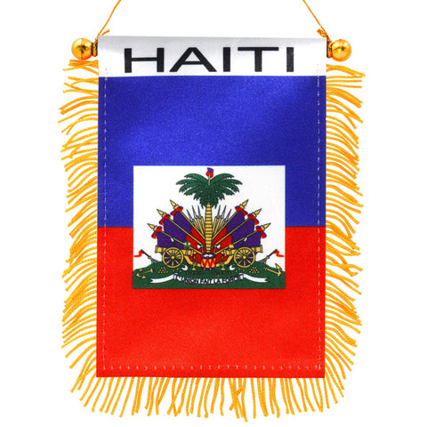Anley Haiti fringy window flag front view, vibrant double-sided print for car or home display