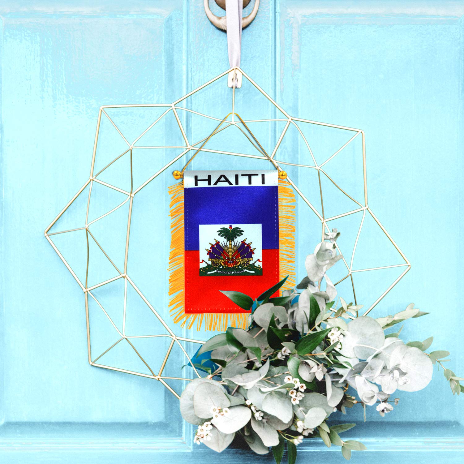 Anley Haiti fringy window flag compact size, 4x6 inches for vehicles