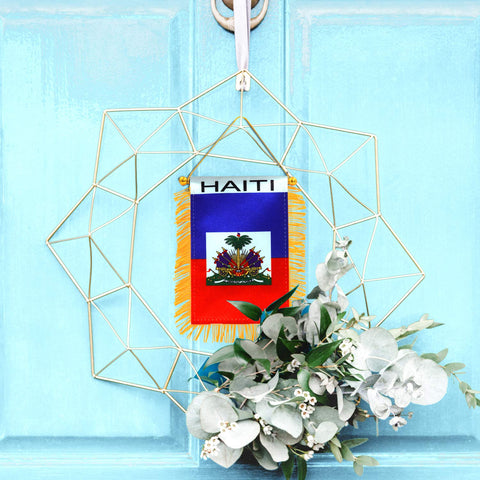 Anley Haiti fringy window flag compact size, 4x6 inches for vehicles