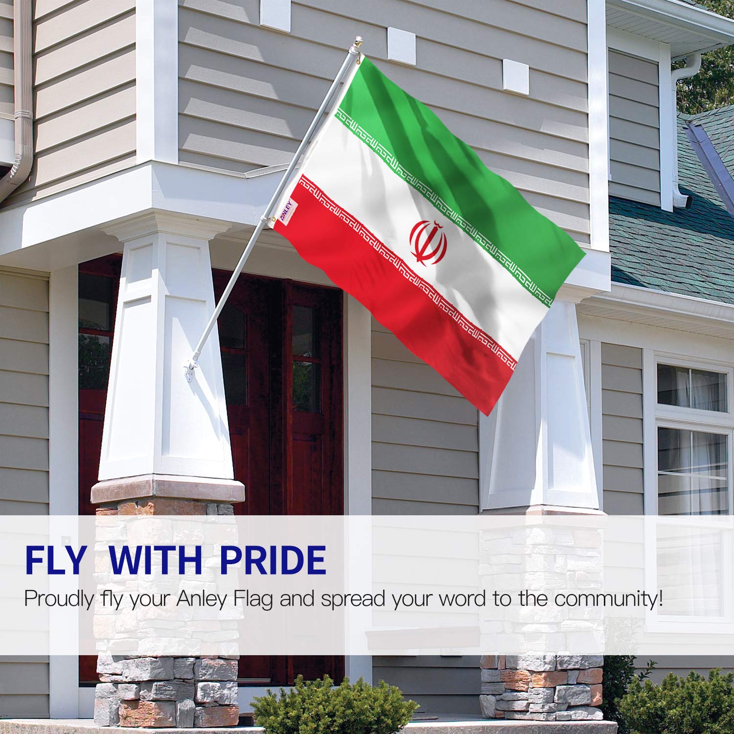 Anley Iran flag vivid color print on durable polyester for long-lasting outdoor use.