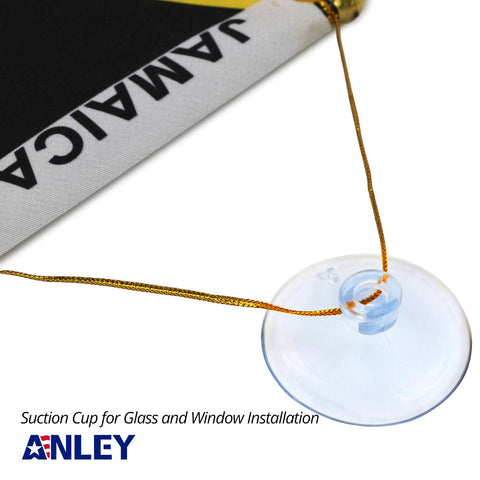 Anley Jamaica fringy window flag double-sided for consistent display from both directions.