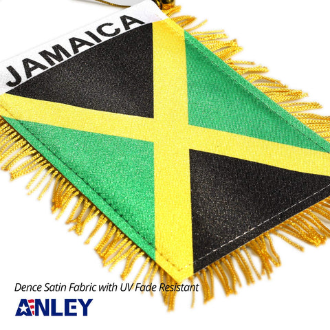 Anley Jamaica fringy window flag four-by-six size fits most cars and windows.