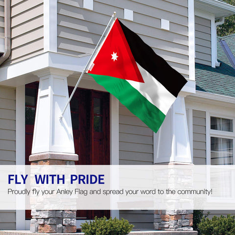Anley Jordan flag shows fade-proof print for lasting outdoor color.