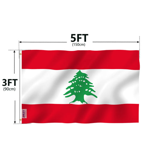 Close-up showing stitching and material detail on the Anley Lebanon flag.