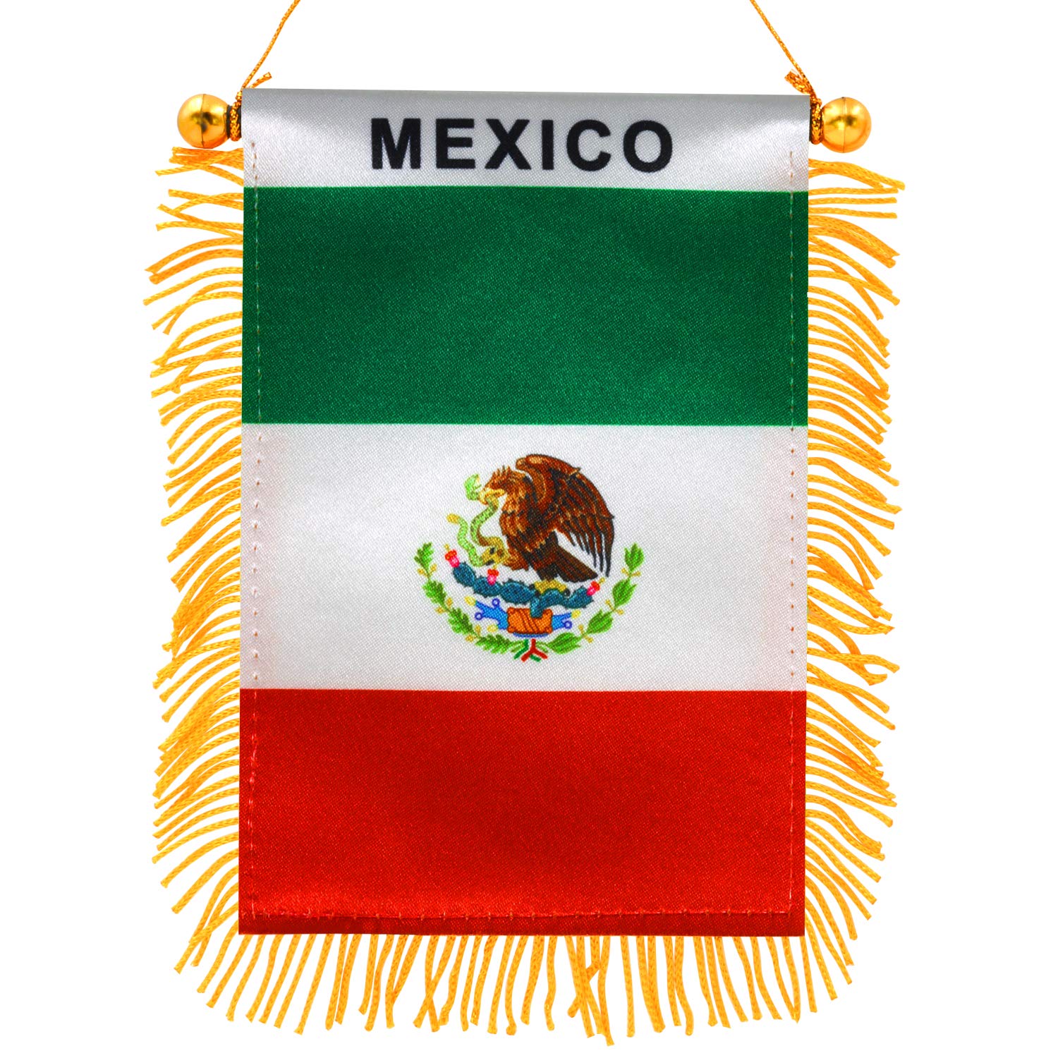 Anley Mexico fringy flag front view with vibrant double-sided print for car or home use.