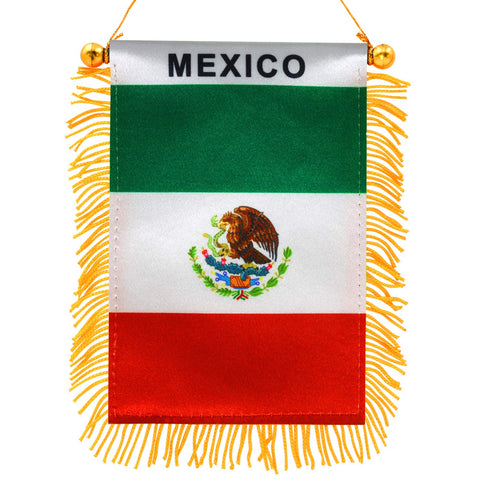 Anley Mexico fringy flag front view with vibrant double-sided print for car or home use.