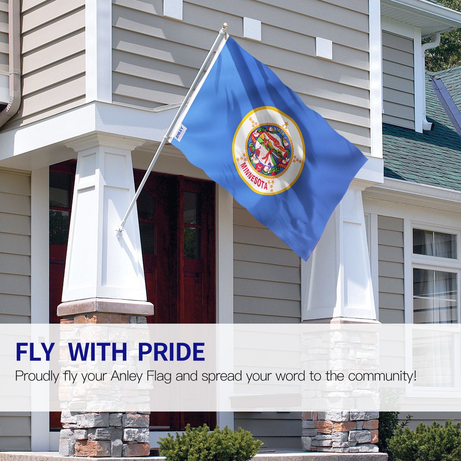 Anley Minnesota flag shows canvas header and brass grommets for durability