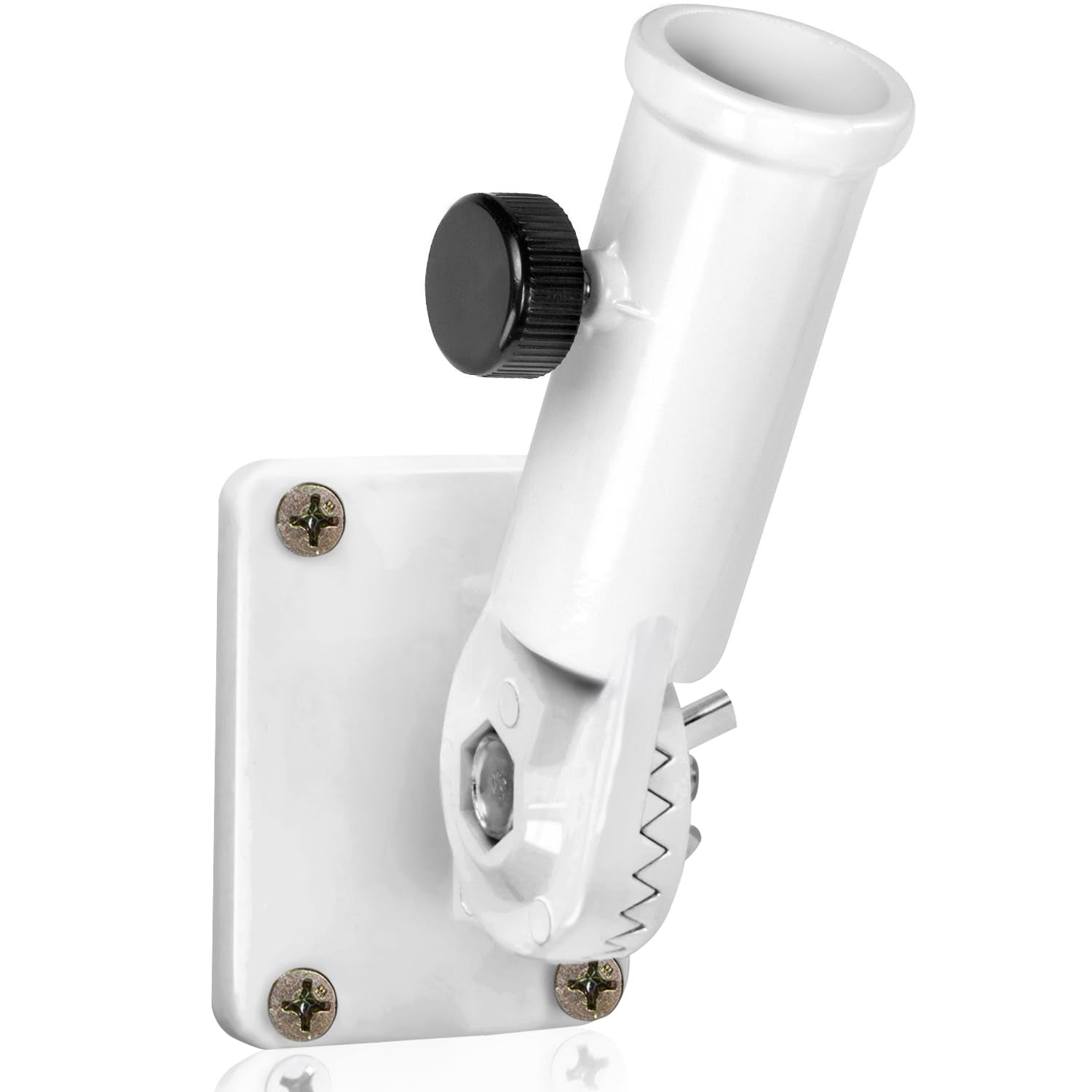 Anley multi-position bracket white front view showcasing sturdy aluminum construction for outdoor flag displays.