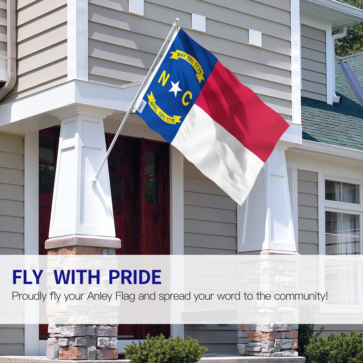 Anley North Carolina flag exhibits vivid colors in bright sun