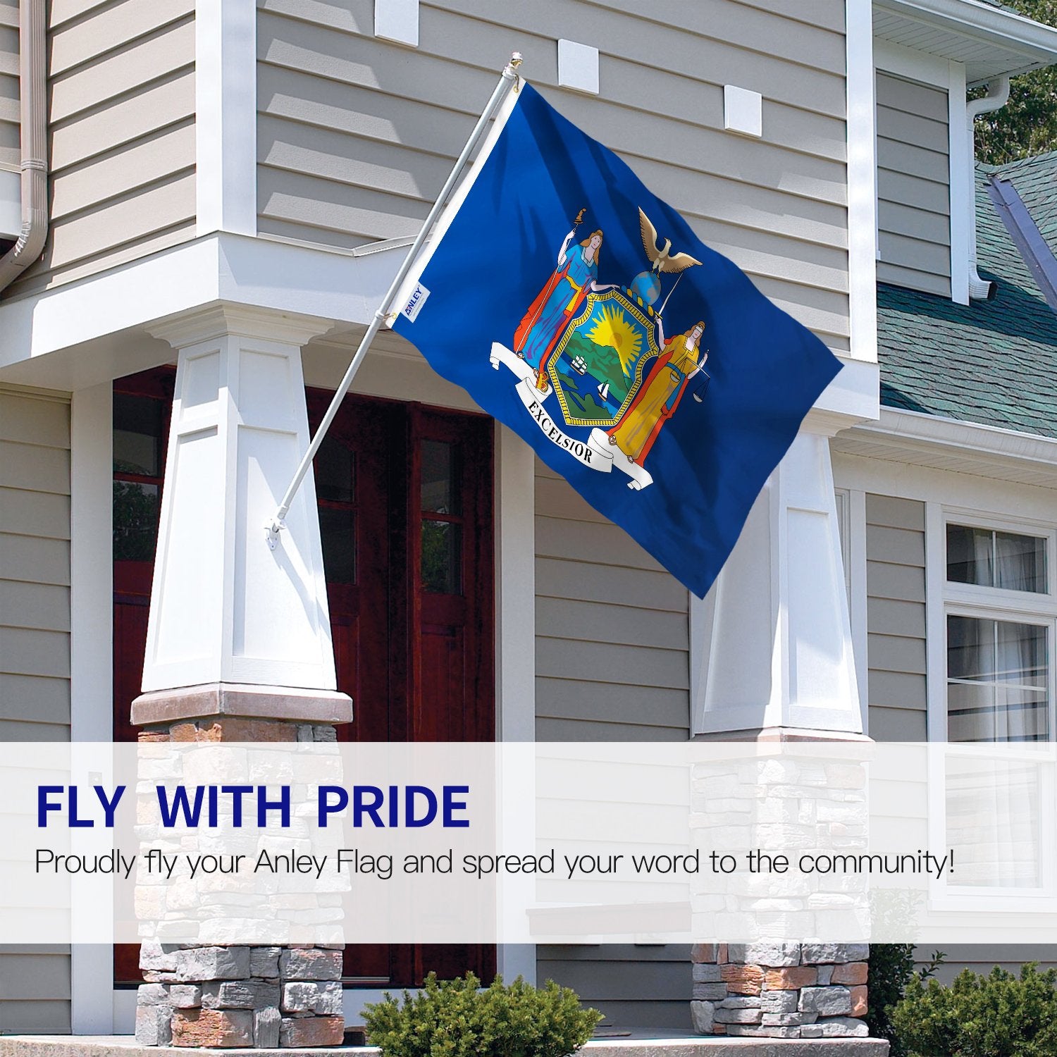 Anley New York State flag showing double-stitched edge for longevity.