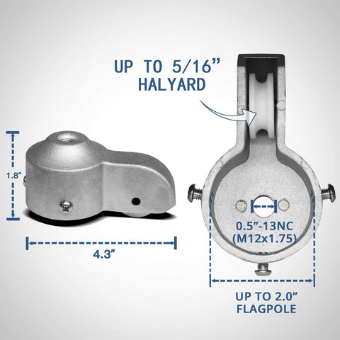Anley nylon pulley accepts 1/4 inch to 5/16 inch rope for versatile halyard use.