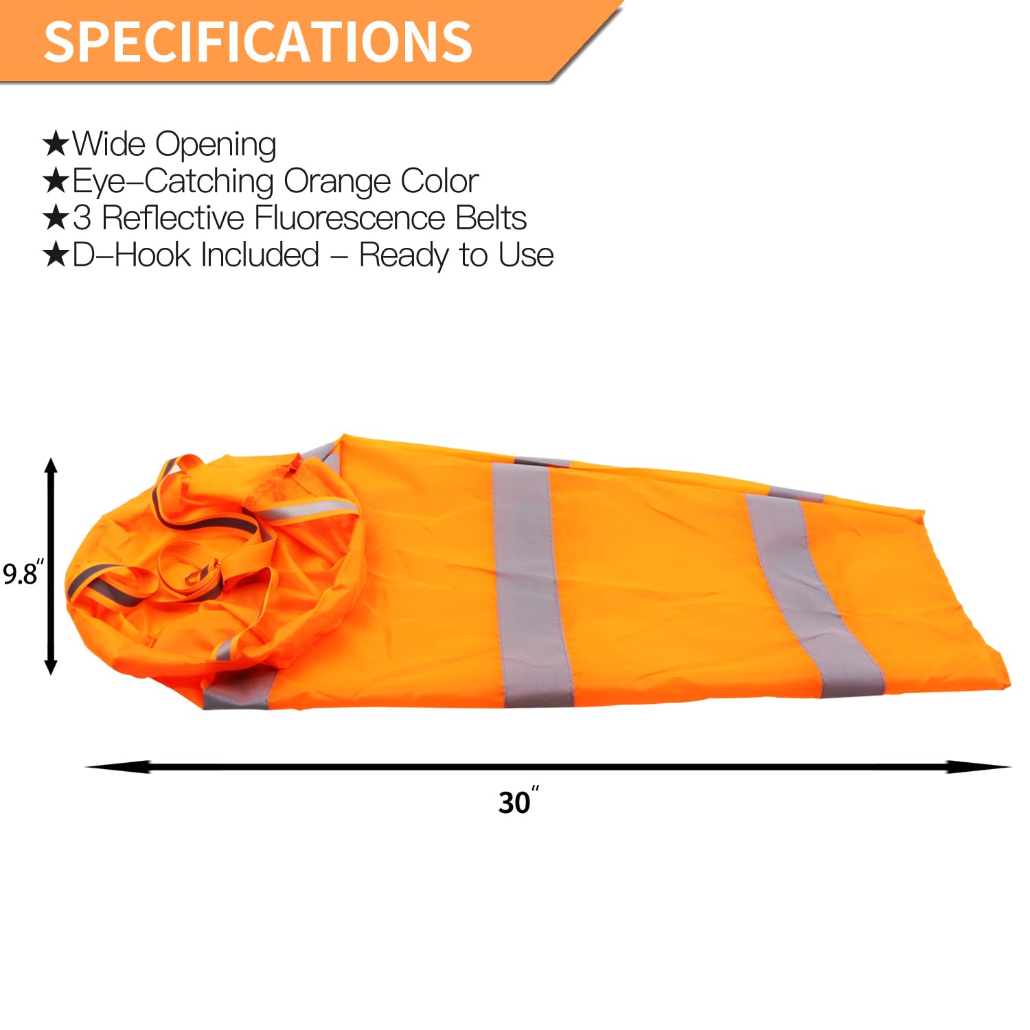 Anley orange windsock with braided clip for quick, secure installation.