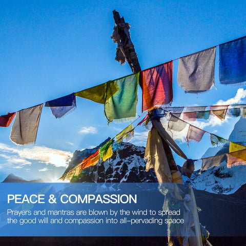 Outdoor-ready display of Anley prayer flags elevates any balcony or garden space.
