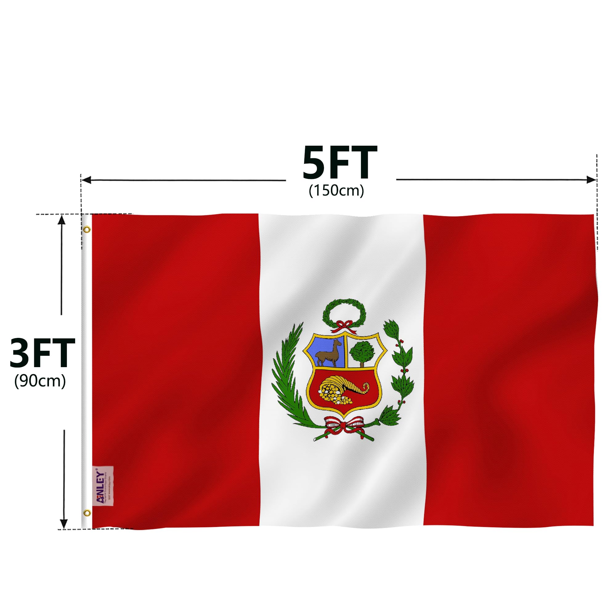 Anley Peru flag 3x5 brass grommets, ready to hang reliably.