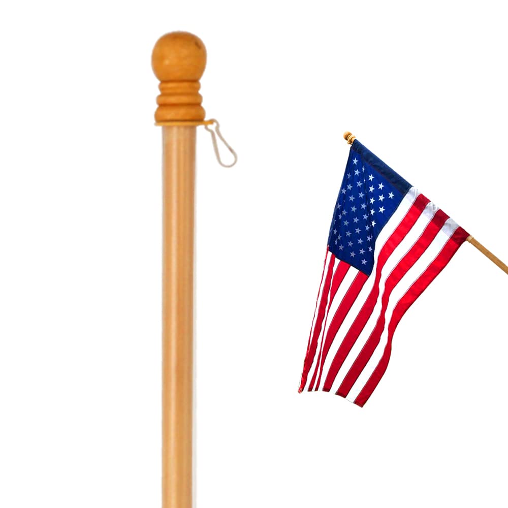 Anley pine wood flagpole 56 inch display with sleeve flag compatibility.