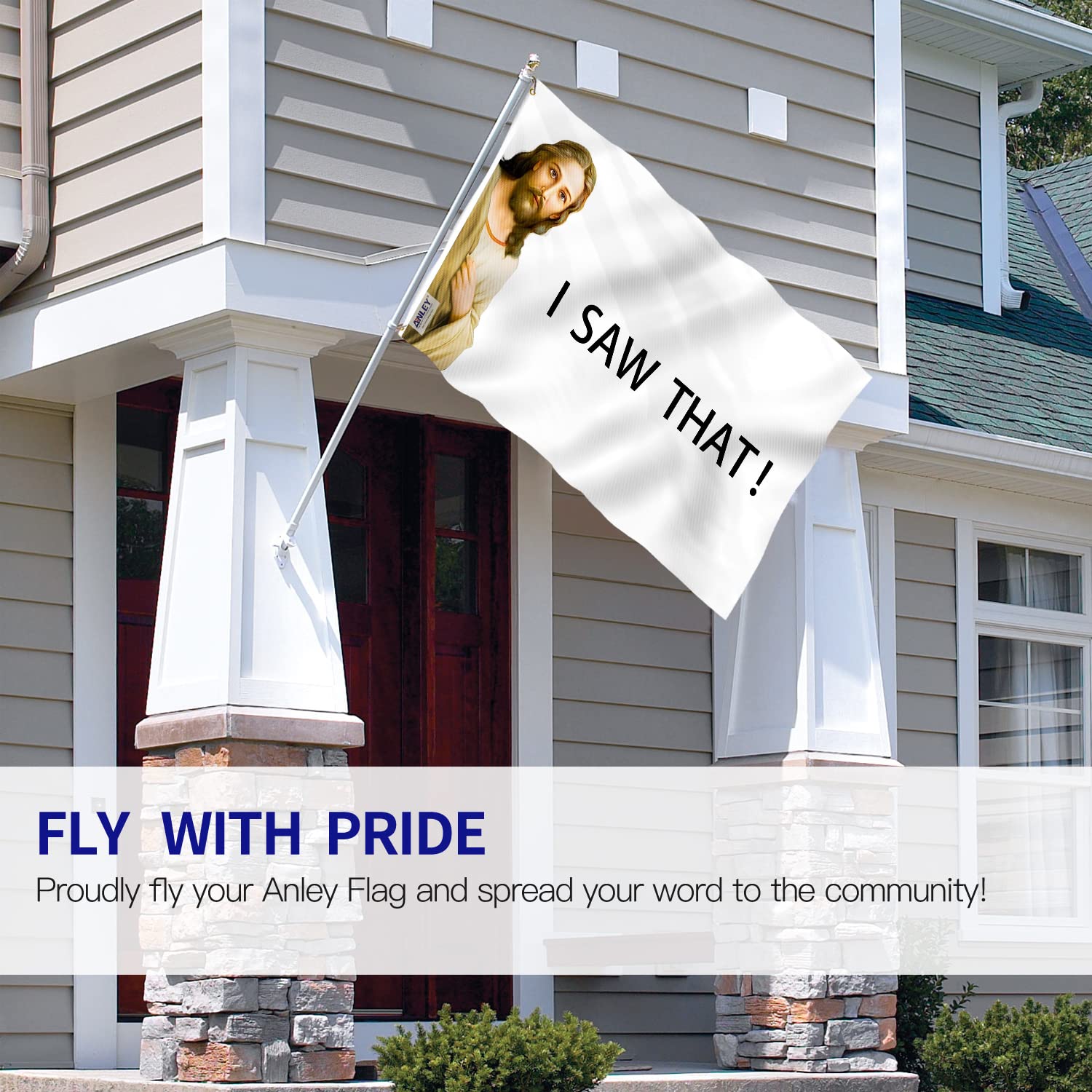 Anley polyester flag with canvas header shows vivid outdoor print.