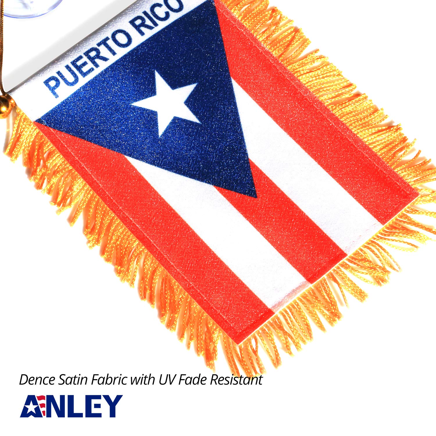 Close-up on double-stitched edges of the Anley flag.