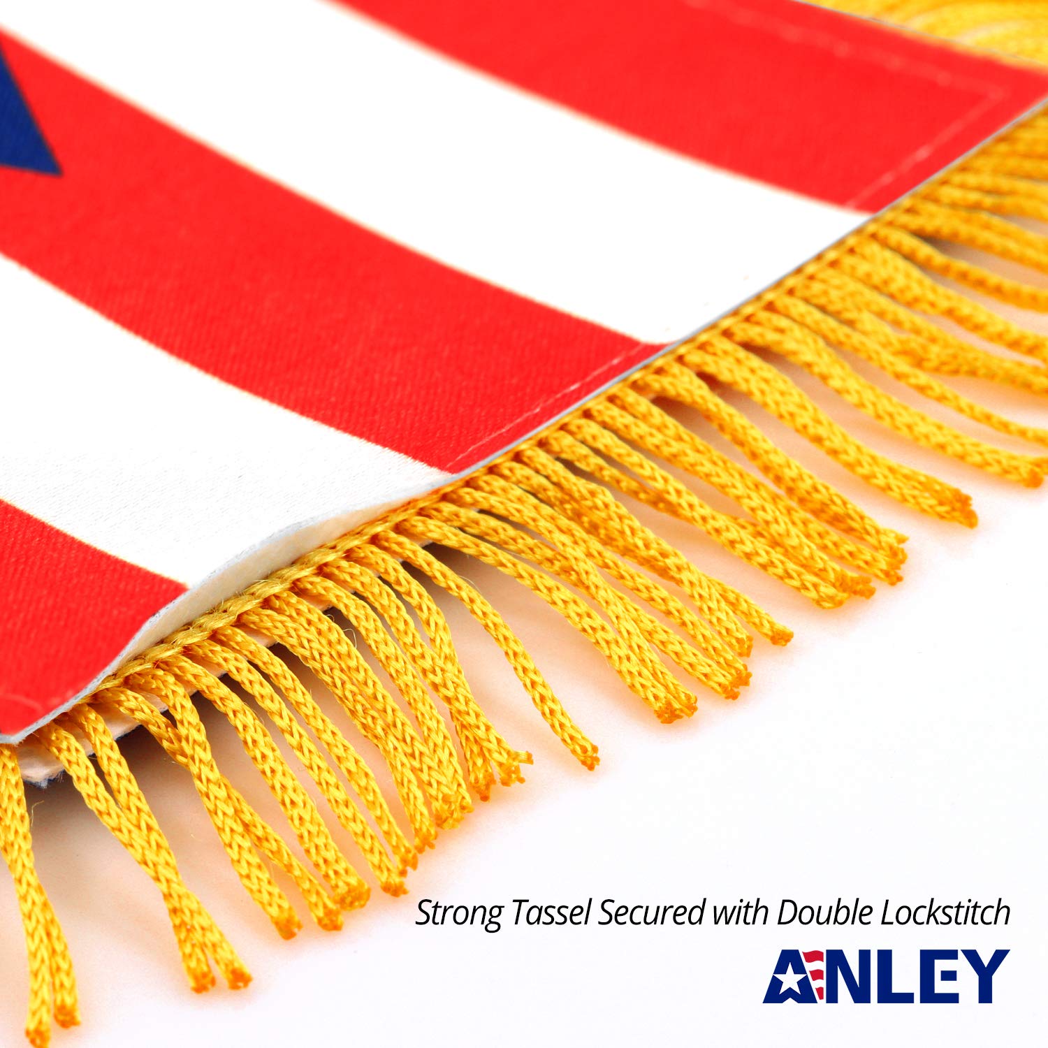 Anley Puerto Rico flag rearview hanger demonstrates easy installation and visibility.