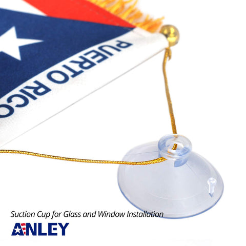 Sunlit display of Anley Puerto Rico fringe flag shows vivid colors.