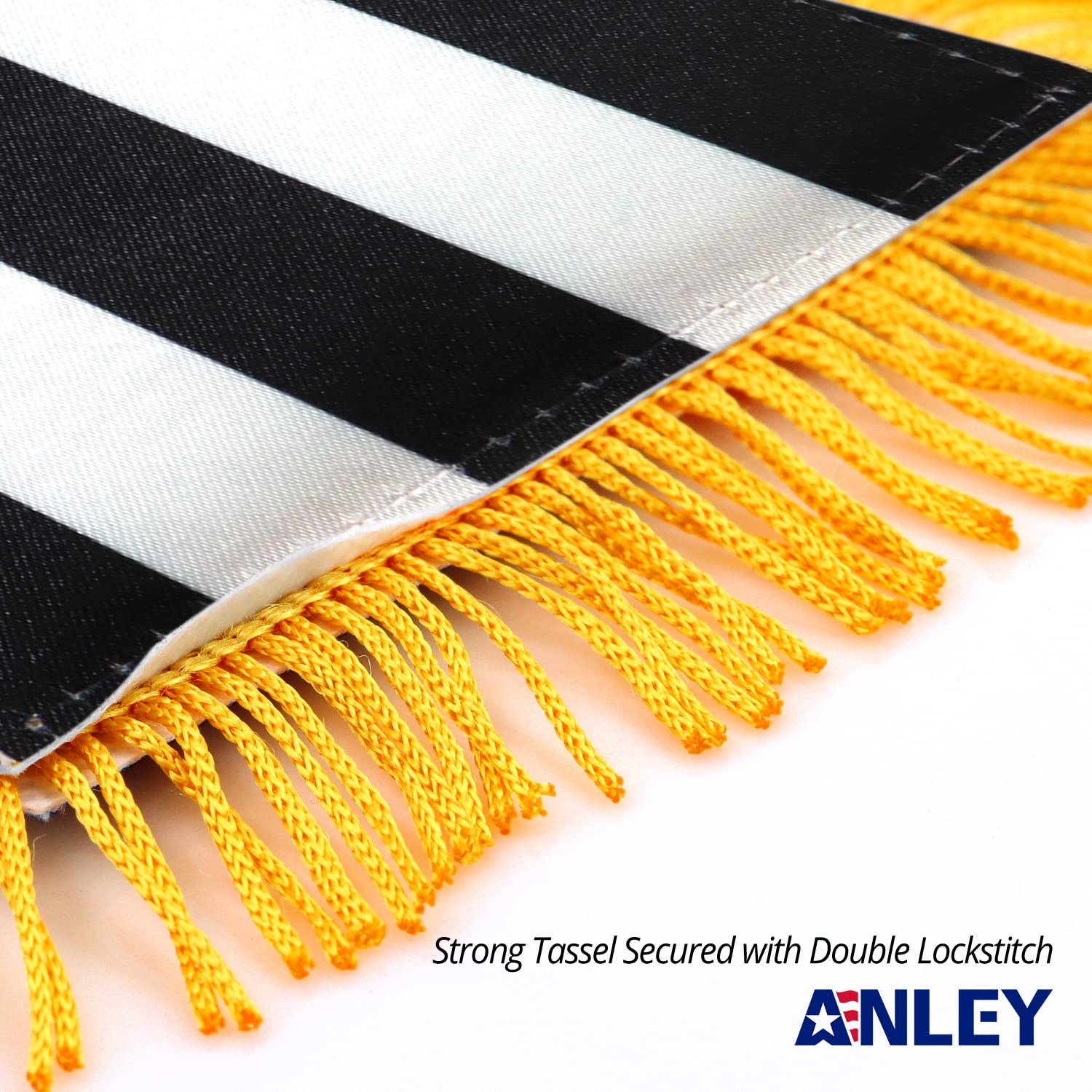 Anley Puerto Rico fringed flag with suction hanger ready for rearview mounting.
