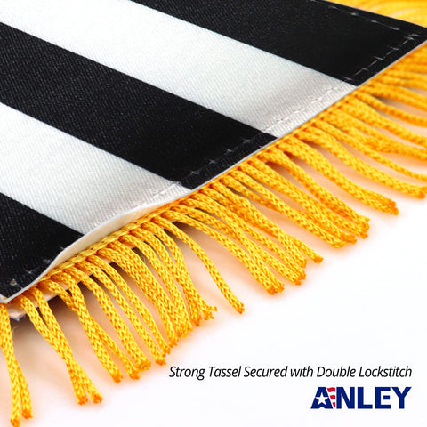 Anley Puerto Rico fringed flag with suction hanger ready for rearview mounting.