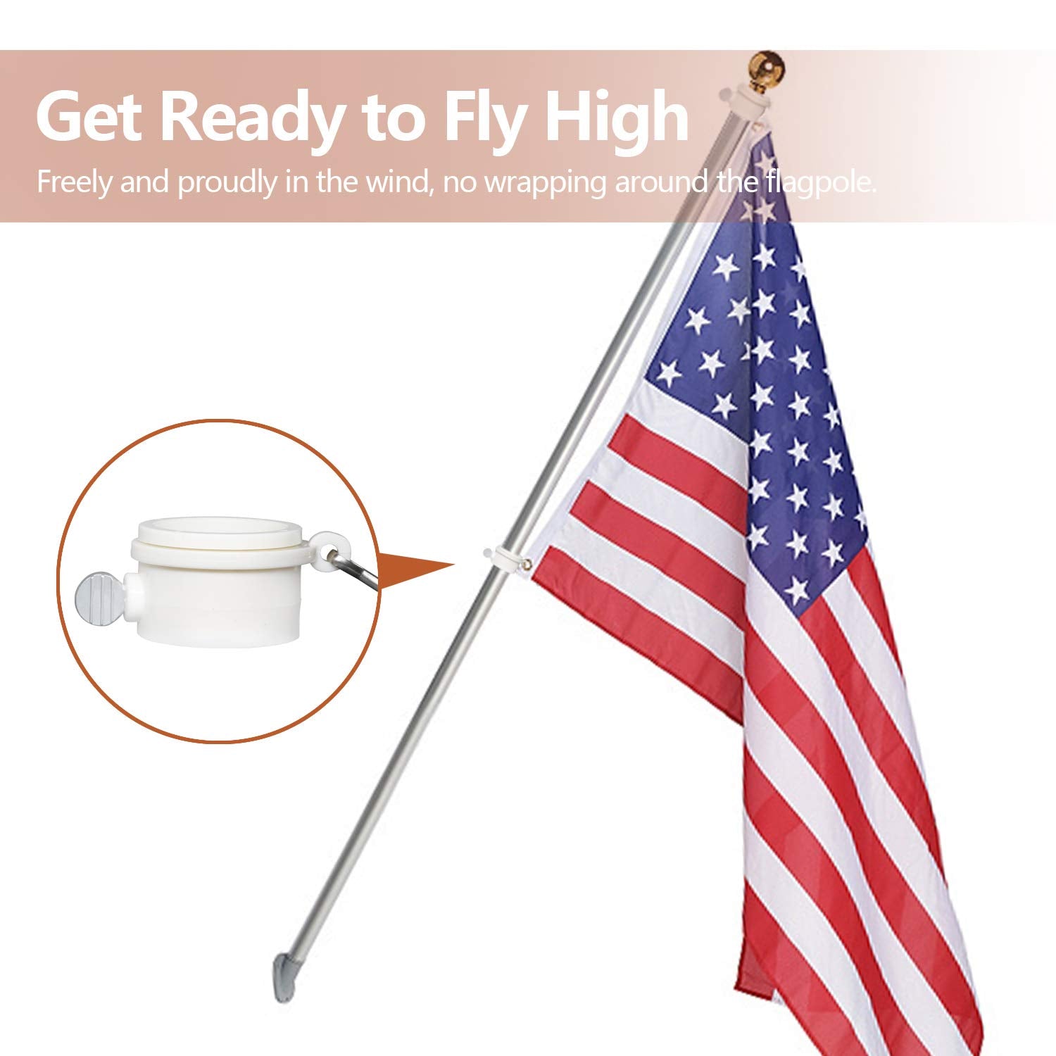 Rotating anti-wrap feature allows flag movement without tangling