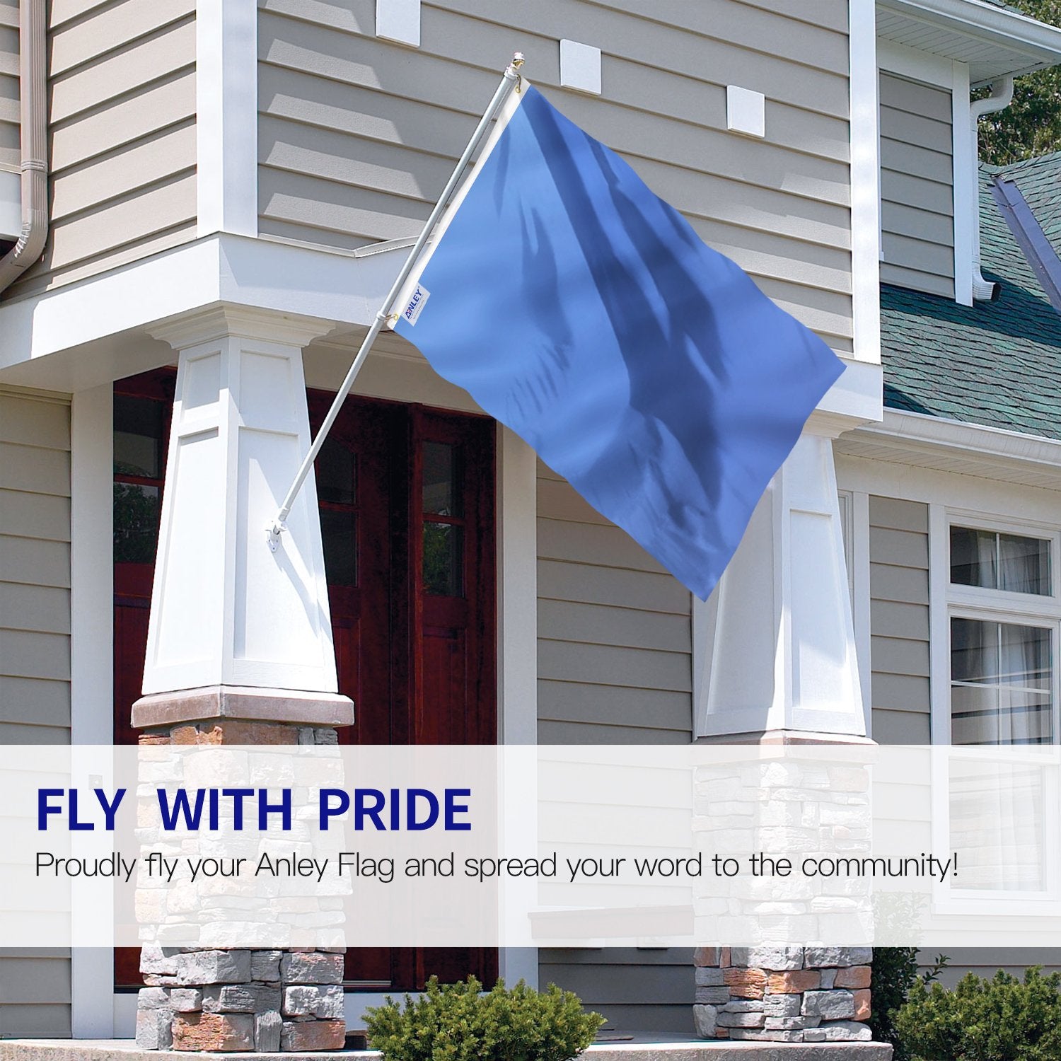 Anley solid blue flag showing double-stitched edge for lasting durability.