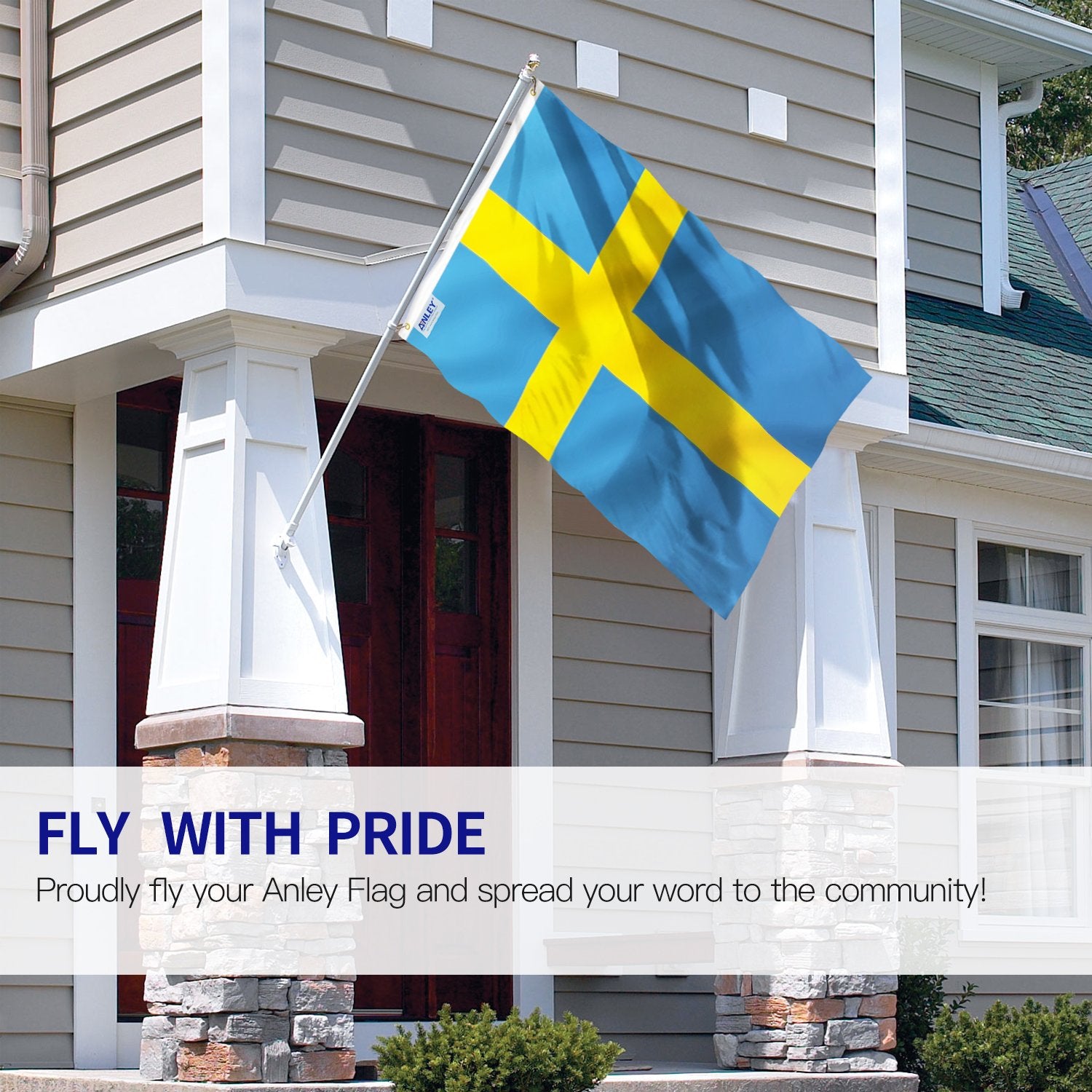 Sweden flag by Anley showing canvas header for durable outdoor display.