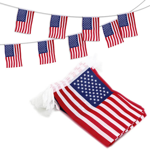 Anley US National Flag Pennant 33ft outdoors for vibrant Independence Day decor.