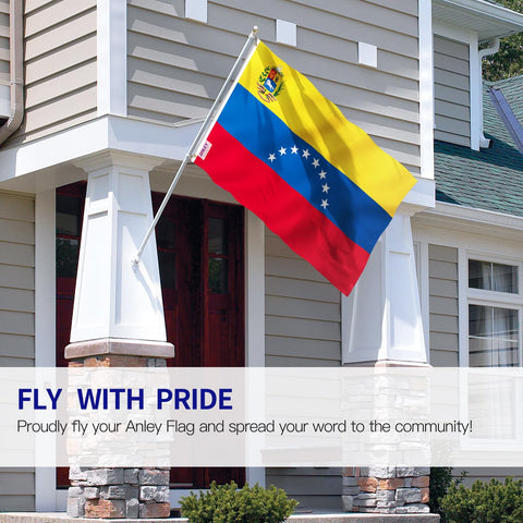 Anley Venezuela flag with canvas header shown close-up for durable, double-stitched construction.