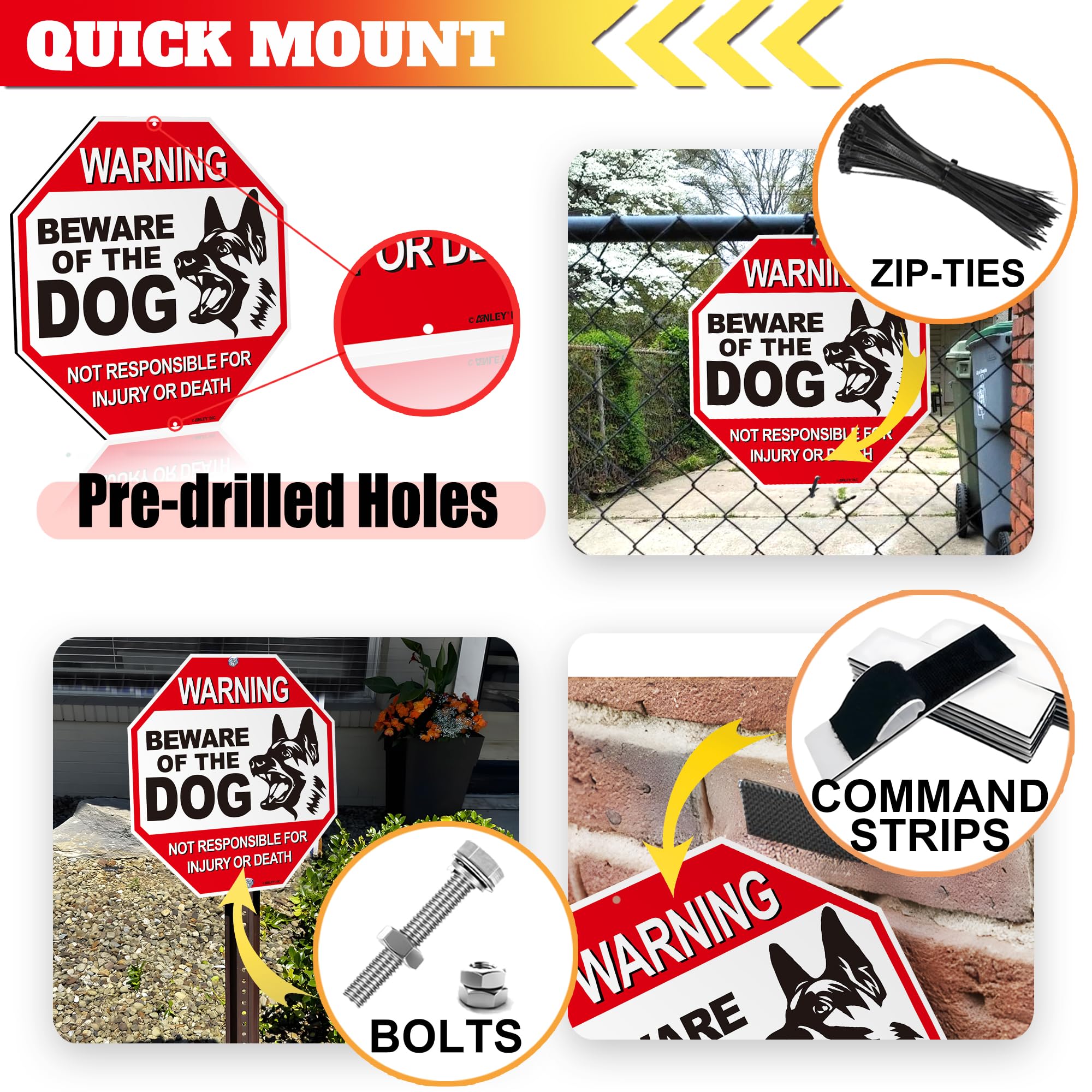 Anley warning sign with pre-drilled holes enables fast, simple mounting.