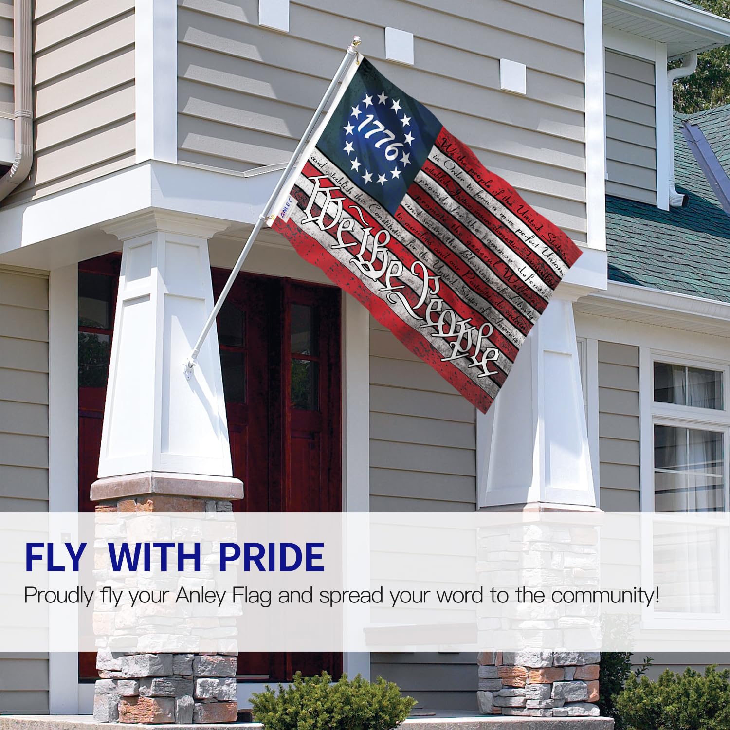 Anley We the People flag with brass grommets for secure hanging outdoors.