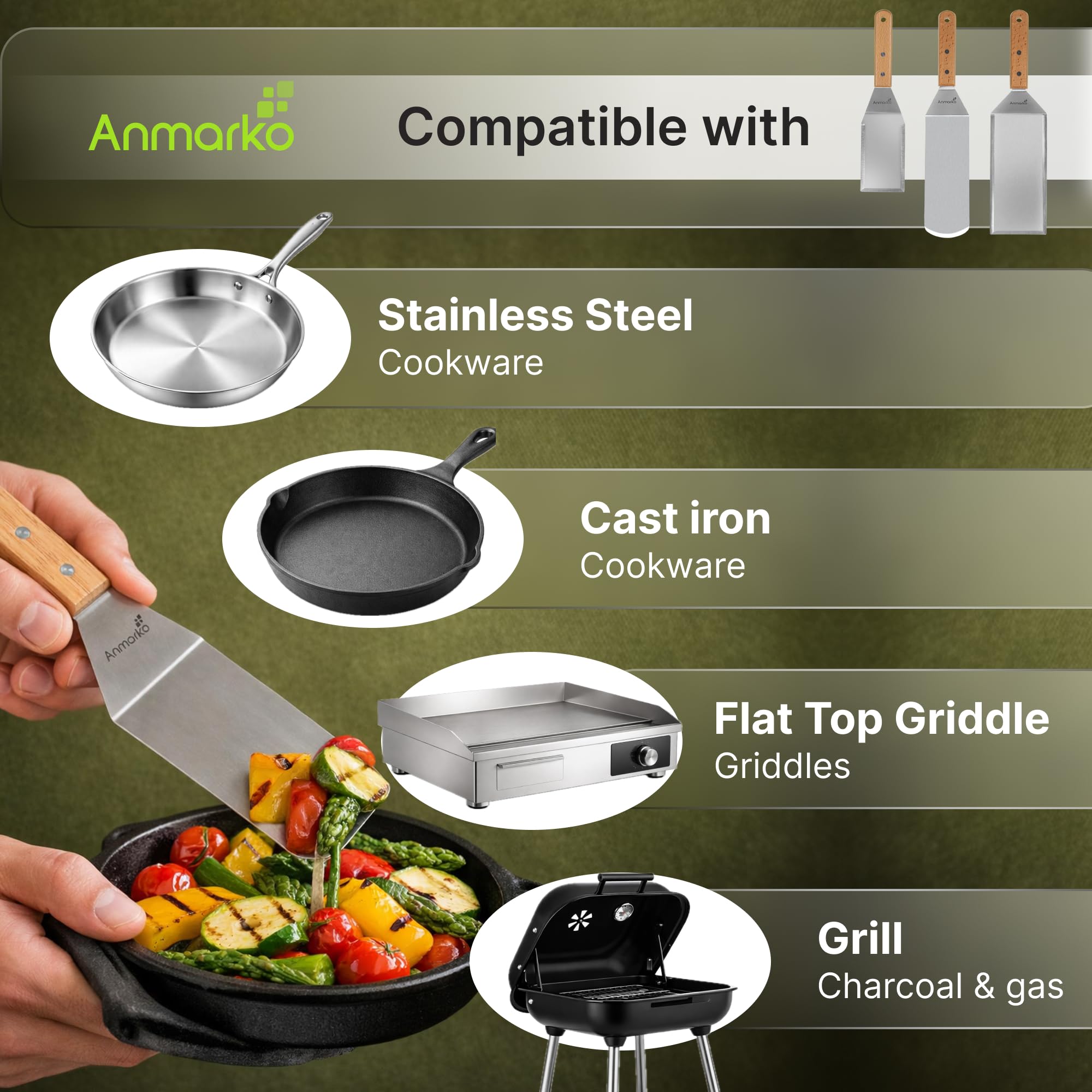 Anmarko cast-iron flat-top spatula built for durable outdoor cooking