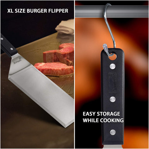 Anmarko griddle scraper 8x4 with beveled edge for easy cleaning on a hot surface
