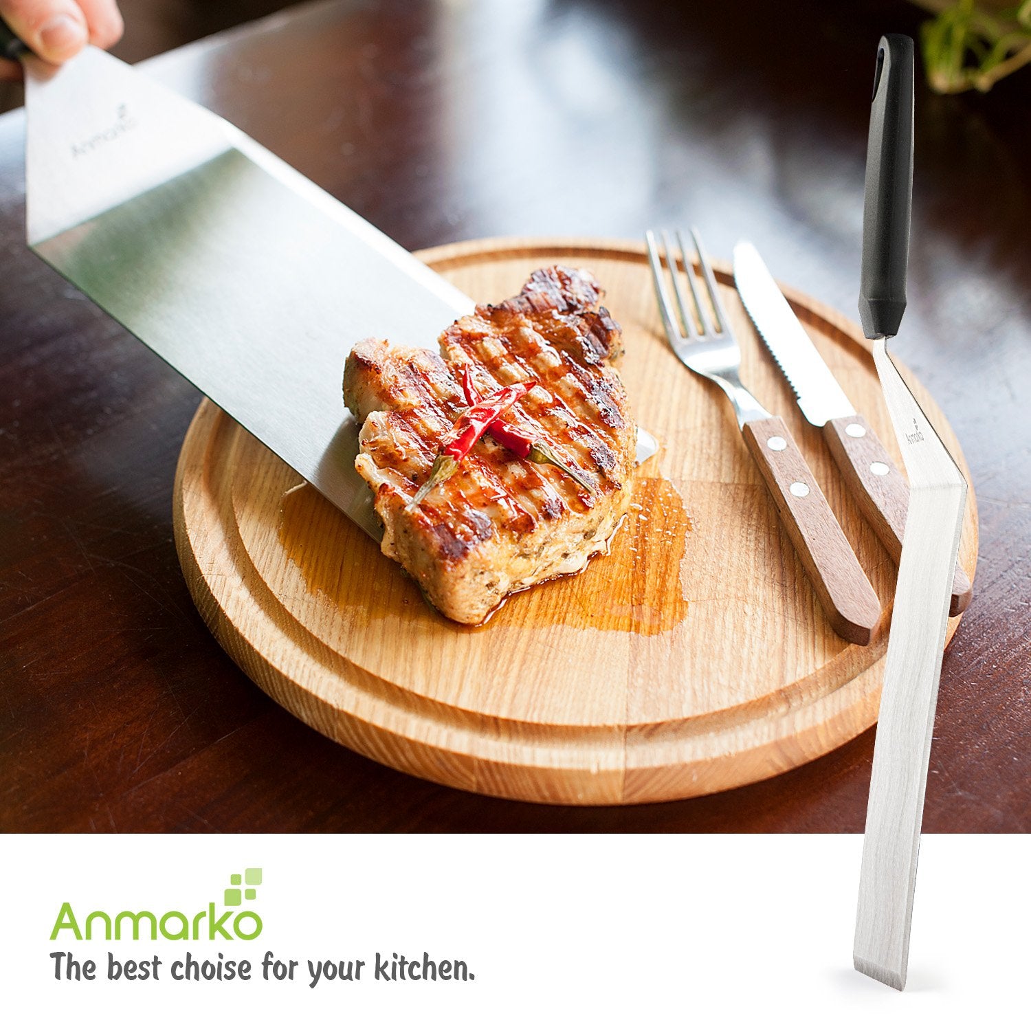 Anmarko ergonomic handle spatula offering comfortable grip and easy hanging.