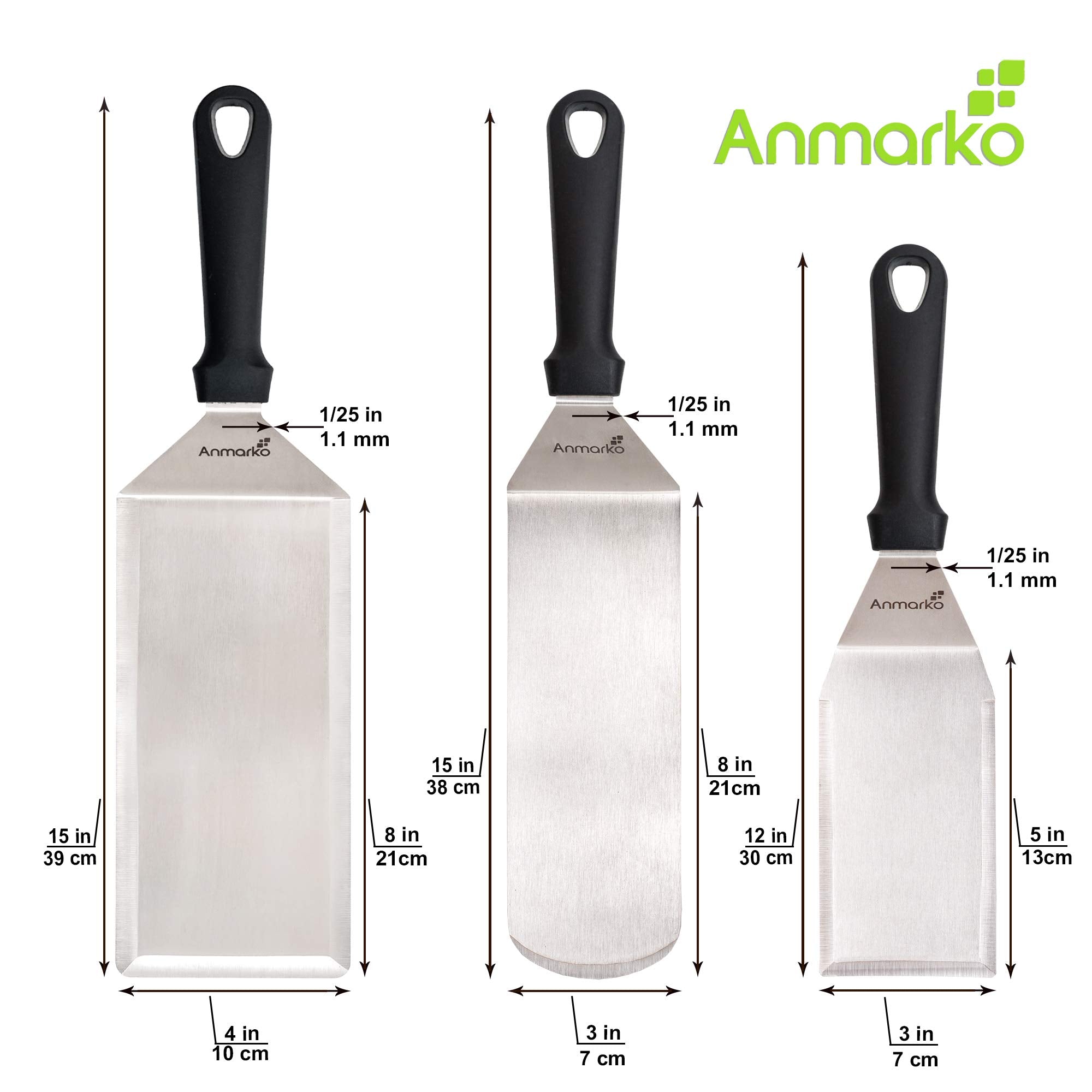 Anmarko hamburger turner wide blade for flipping thick patties safely.