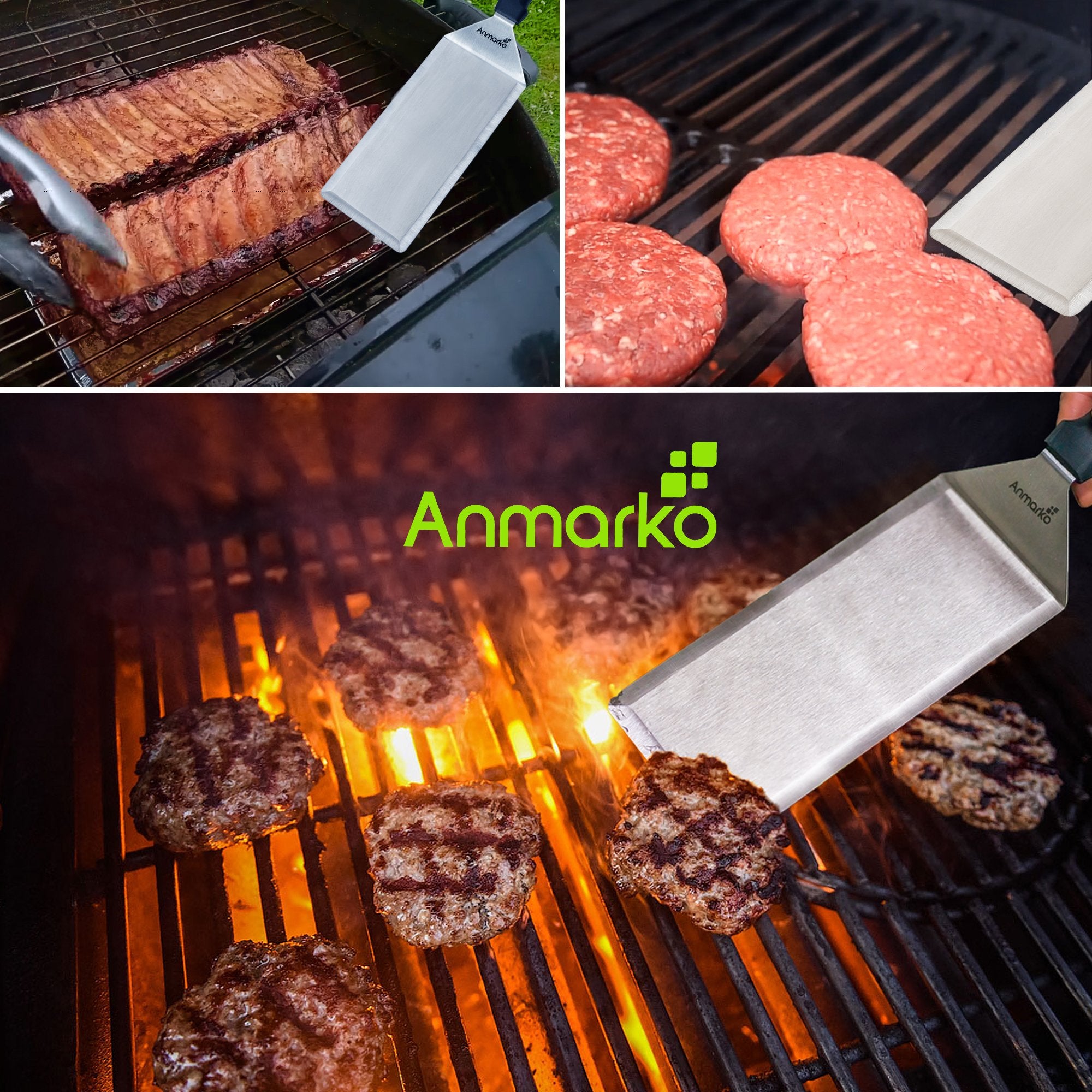 Anmarko teppanyaki spatula for precise cooking on flat grills.