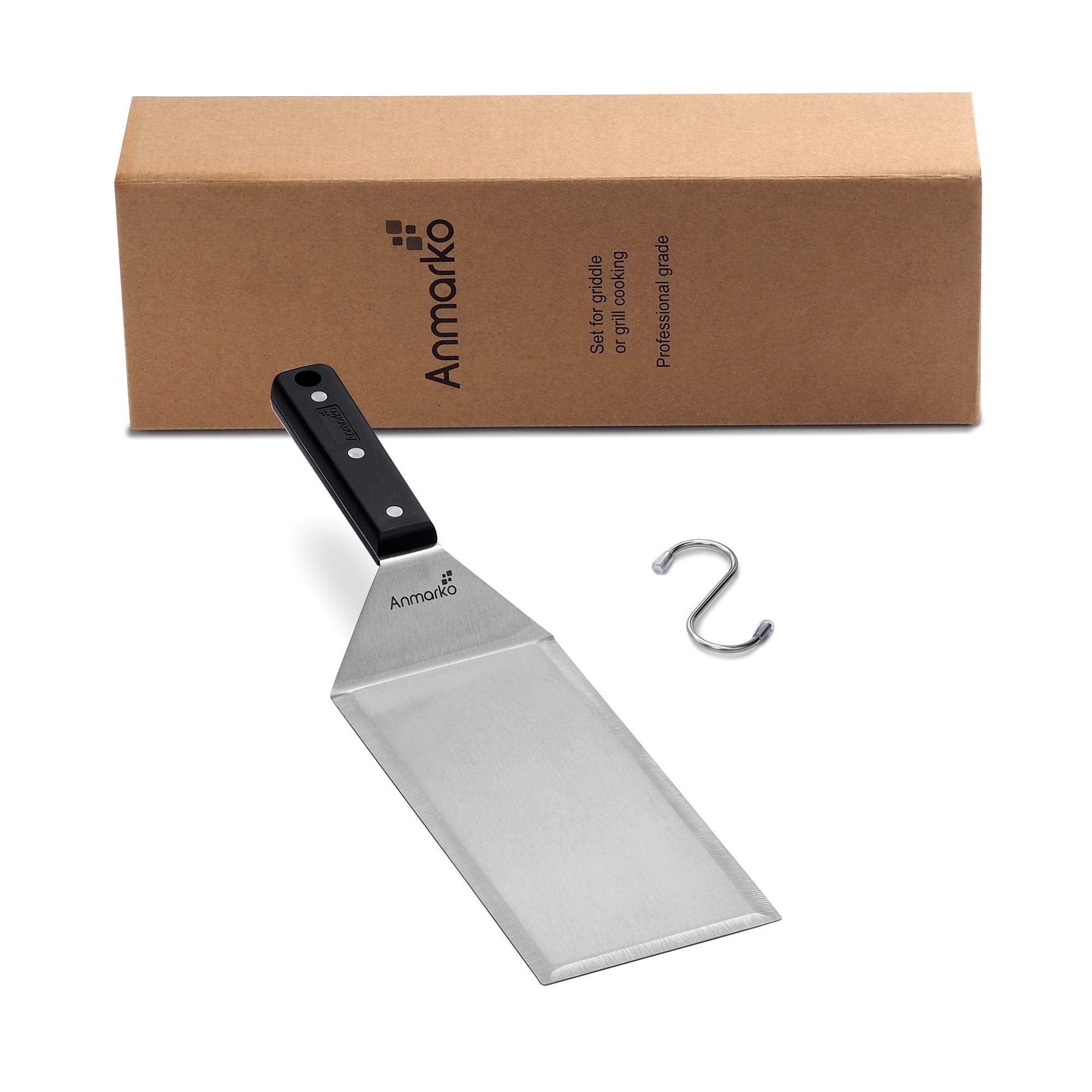 Anmarko stainless grill spatula with ergonomic handle and hanging hook
