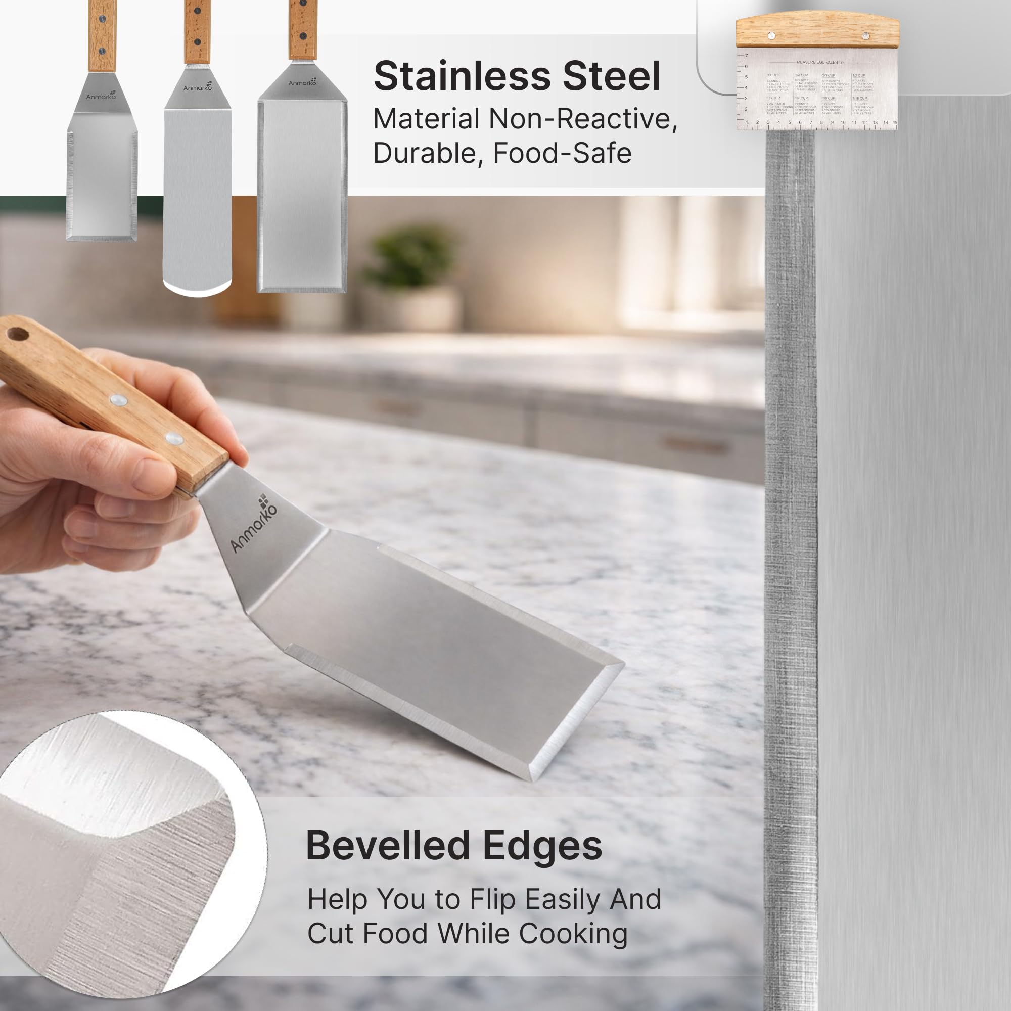 Anmarko stainless steel griddle spatula ready for even heat contact