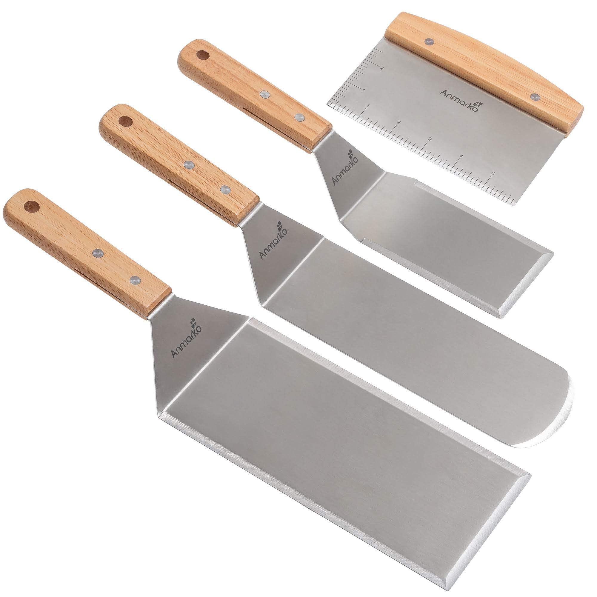 Anmarko teppanyaki spatula set with pancake flipper for precise griddle turning