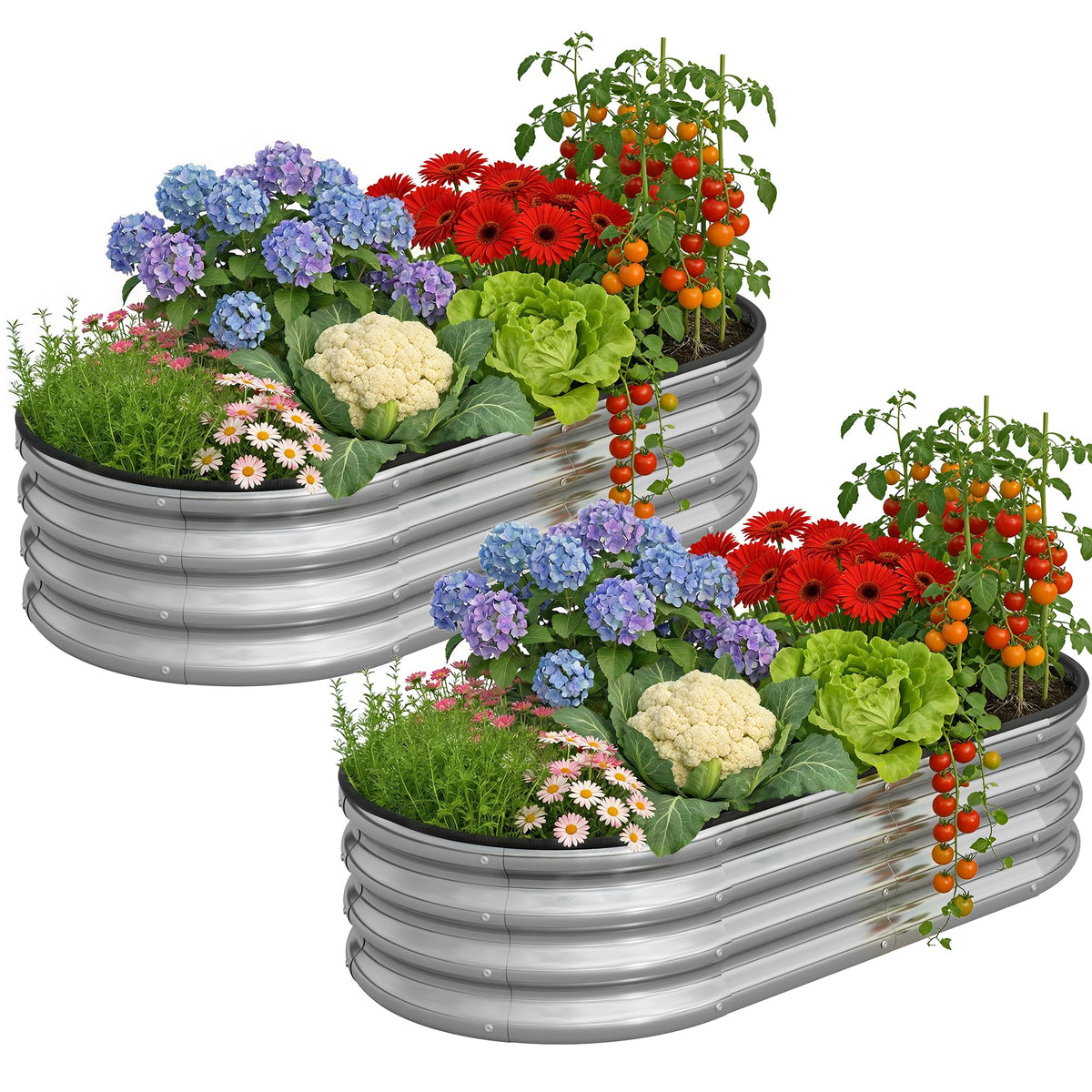 Anmiro galvanized oval raised garden bed during assembly for a clutter-free setup